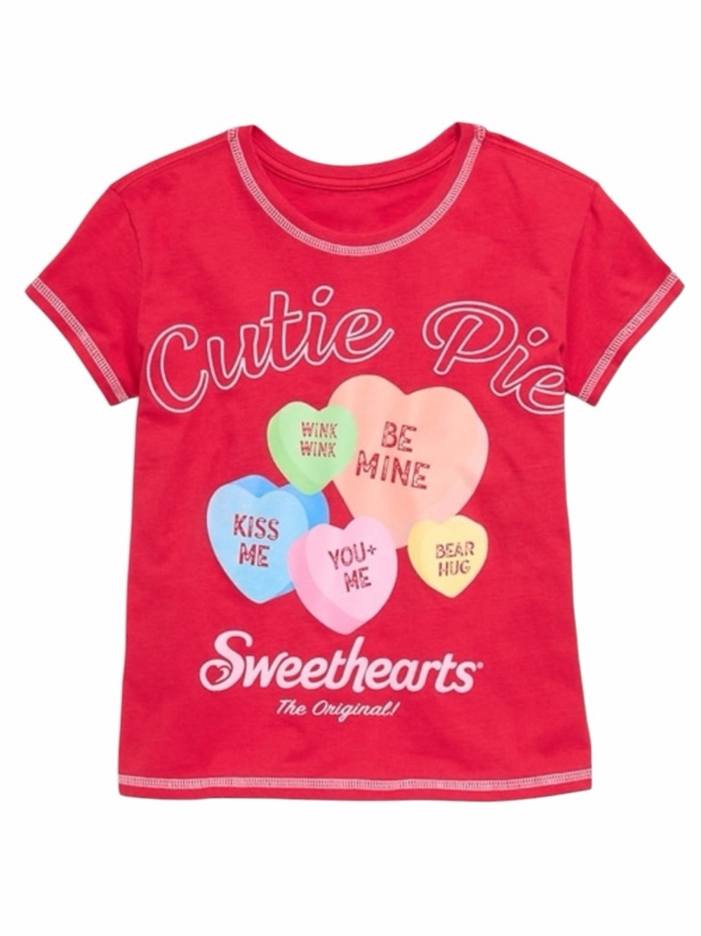 Red 'Cutie Pie' Graphic Tee with Conversation Hearts